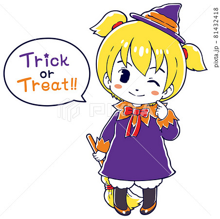 Halloween魔女コスチュームのかわいい女の子のイラスト素材