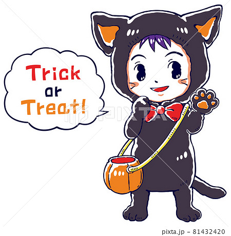 Halloween黒猫着ぐるみのかわいい男の子のイラスト素材
