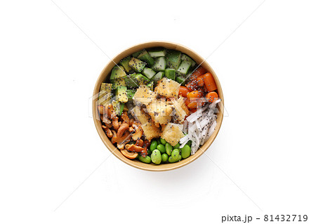 Poke with tofu isolated on white background. top view fast food healthy eating Poke with tofu isolated on white background. top view fast food healthy eating 81432719