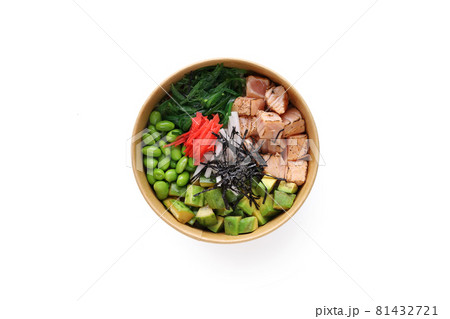 poke bowl with salmon islated on white background. top view fast food healthy eating 81432721