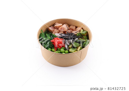 poke bowl with salmon islated on white background. fast food healthy eating poke bowl with salmon islated on white background. fast food healthy eating 81432725
