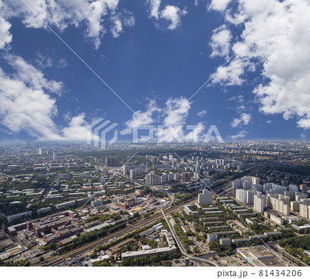 Spectacular aerial view (340 m) of Moscow, Russia. View from Ostankino television tower Spectacular aerial view (340 m) of Moscow, Russia. View from Ostankino television tower 81434206