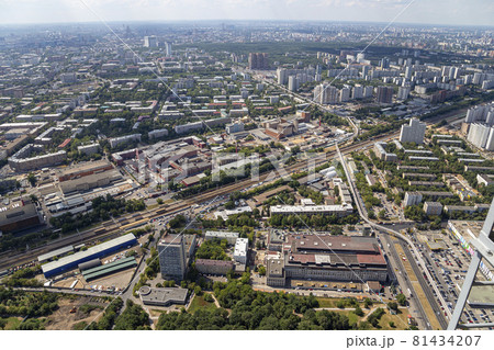 Spectacular aerial view (340 m) of Moscow, Russia. View from Ostankino television tower 81434207