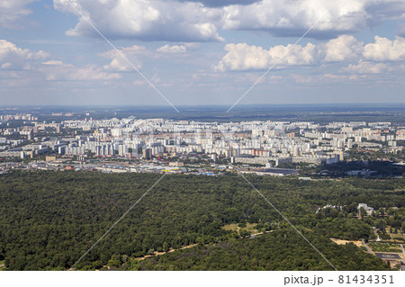 Spectacular aerial view (340 m) of Moscow, Russia. View from Ostankino television tower 81434351