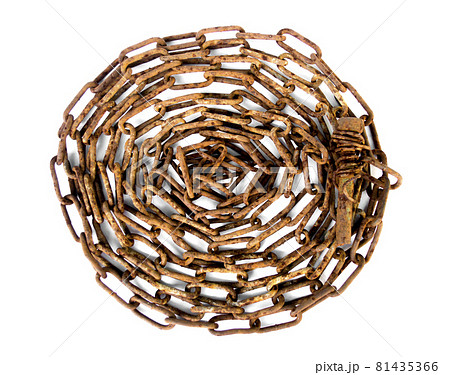 old rusty screw lies on an old rusty chain. chain is in the form 81435366