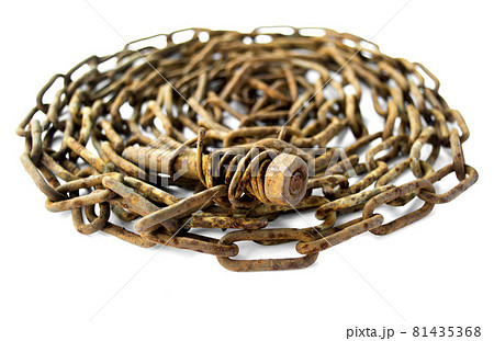 old rusty screw lies on an old rusty chain. 81435368