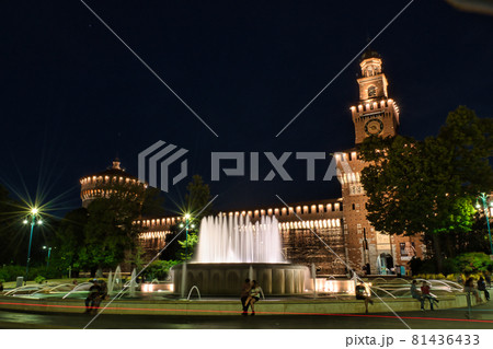 Sforza Castle, Castello Sforzesco at night. Sforza Castle, Castello Sforzesco at night. 81436433