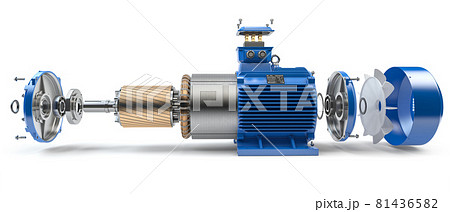 Electric motor parts and structure isolated on white background. 81436582