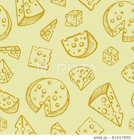 Cheese pattern on a beige background in the doodle style. Vector illustration. Cheese pattern on a beige background in the doodle style. Vector illustration. 81437000