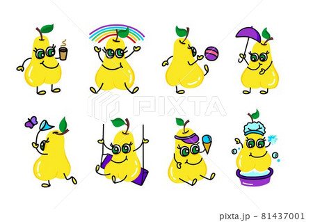 Funny pear in different poses with hands and feet set. Vector illustration. Funny pear in different poses with hands and feet set. Vector illustration. 81437001