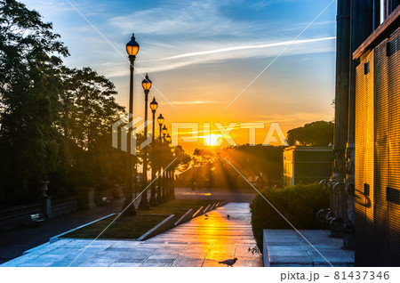 Beautiful sunrise on the hill in Barcelona. 81437346