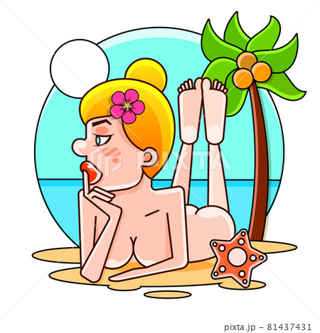 Naked girl sunbathing on the beach summer 81437431