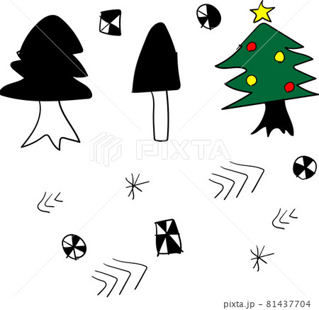 クリスマスのツリーやモノクロオーナメントのアイコンセット クリスマスのツリーやモノクロオーナメントのアイコンセット 81437704