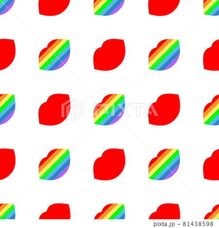 Sexy lips. Seamless bright vector pattern with rainbow and red lips on a white background. Fashion pop art background freedoms. For modern original designs, prints, textiles, fabrics, wallpapers, etc. 81438598