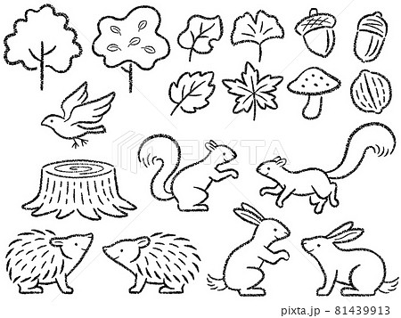 森の小動物達の手描き風線画イラスト 81439913