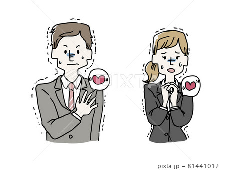 とても緊張しているビジネスマンの男女のイラストセット 81441012