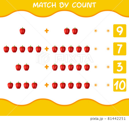 Match by count of cartoon bell pepper. Match and count game. Educational game for pre shool years kids and toddlers 81442251