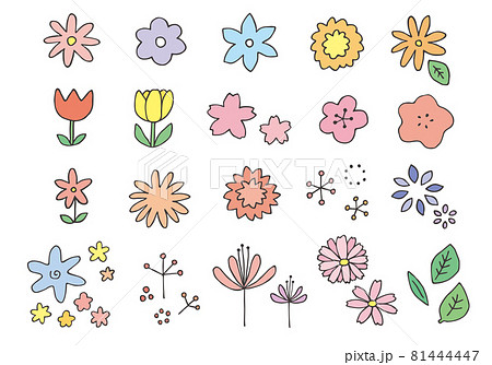 Set Of Hand Drawn Flower Illustrations Color Stock Illustration