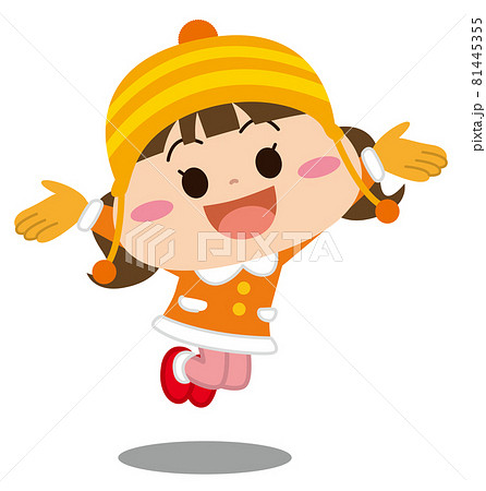 子ども ジャンプする女の子 冬服のイラスト素材