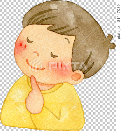 男孩想像的水彩插圖（面向左，加上圖像） 81447089