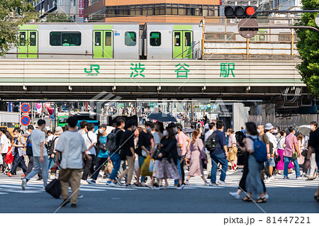 渋谷スクランブル交差点の混雑風景 81447221