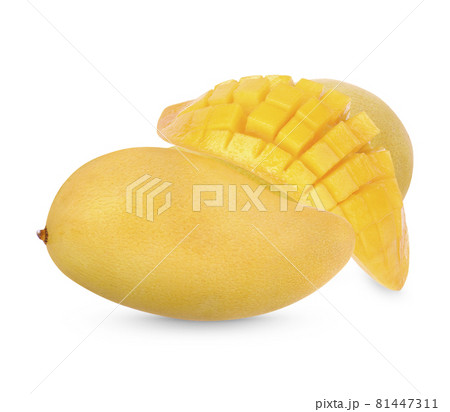 Mango fruit and sliced isolated on white background Mango fruit and sliced isolated on white background 81447311