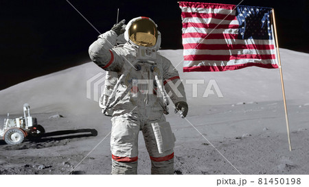 3D rendering. Astronaut saluting the American flag. CG Animation. Elements of this image furnished by NASA. 3D rendering. Astronaut saluting the American flag. CG Animation. Elements of this image furnished by NASA. 81450198