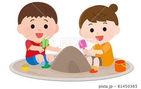 砂場で遊ぶ子供たち 男の子と女の子 イラストのイラスト素材