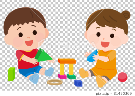 おもちゃで遊ぶ子供たち 男の子と女の子 イラスト おもちゃで遊ぶ子供たち 男の子と女の子 イラスト 81450369