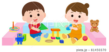キッズスペースのおもちゃで遊ぶ子供たち 男の子と女の子 イラスト 81450370