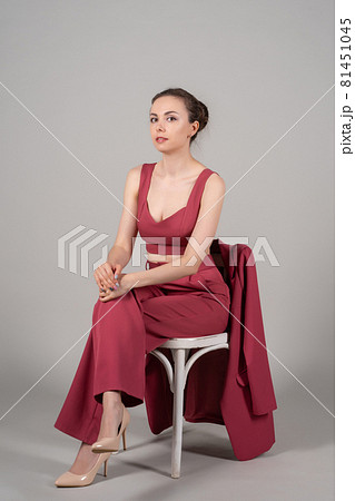 Full length photo of attractive chic business lady sit chair Full length photo of attractive chic business lady sit chair 81451045