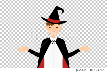 萬聖節服裝，一個男孩打扮成女巫張開雙臂的姿勢 81453764