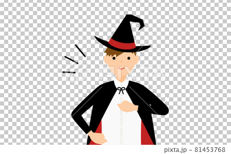 萬聖節服裝，一個扮成女巫的男孩正在打他的胸口 81453768