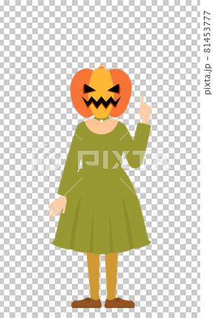 萬聖節服裝，一個幽靈般的南瓜女孩指著的姿勢 81453777