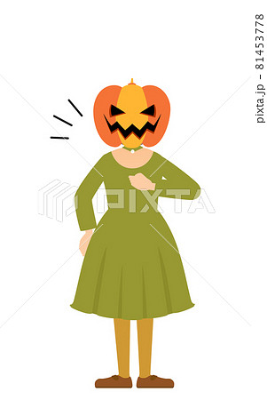ハロウィンの仮装 カボチャのお化け姿の女の子が胸を叩いているお任せあれのポーズのイラスト素材