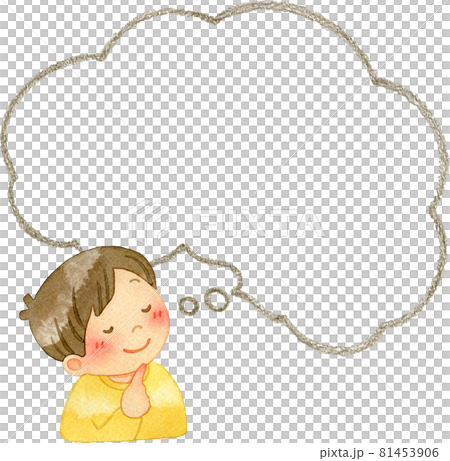 Watercolor illustration of a boy imagining (facing right, large speech bubble frame, plus image) Watercolor illustration of a boy imagining (facing right, large speech bubble frame, plus image) 81453906