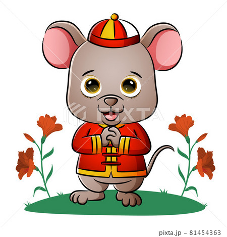 The cute chinese mouse is giving the greeting of illustration The cute chinese mouse is giving the greeting of illustration 81454363