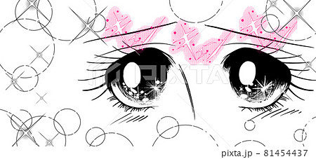 70年代少女漫画キラキラした瞳で見つめる女の子のドアップイラストのイラスト素材
