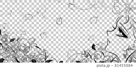 70年代少女漫画手を繋ぐラブラブカップルと薔薇背景 81455084