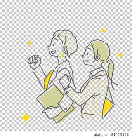 楽しく働く女性のシンプルでお洒落な線画イラスト　ビジネスウーマン 81455128