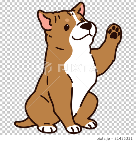一隻簡單可愛的美國比特鬥牛犬坐在一條主線上揮手的插圖 一隻簡單可愛的美國比特鬥牛犬坐在一條主線上揮手的插圖 81455331