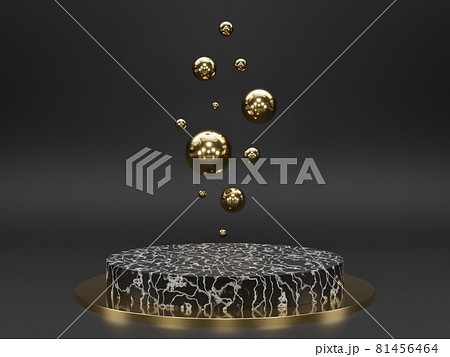 Marble pedestals or podiums with golden frames and decor 3d rendering 81456464