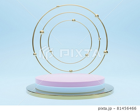 Marble pedestals or podiums with golden frames and decor 3d rendering 81456466