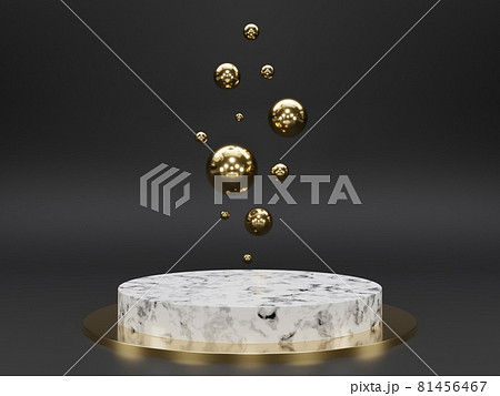 Marble pedestals or podiums with golden frames and decor 3d rendering 81456467