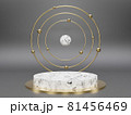 Marble pedestals or podiums with golden frames and decor 3d rendering 81456469