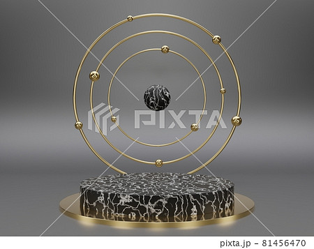 Marble pedestals or podiums with golden frames and decor 3d rendering 81456470