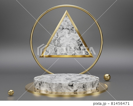 Marble pedestals or podiums with golden frames and decor 3d rendering 81456471