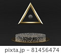 Marble pedestals or podiums with golden frames and decor 3d rendering 81456474