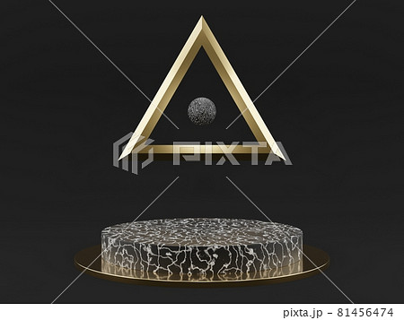 Marble pedestals or podiums with golden frames and decor 3d rendering 81456474