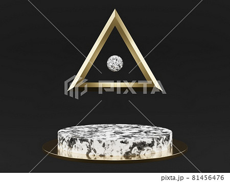 Marble pedestals or podiums with golden frames and decor 3d rendering 81456476